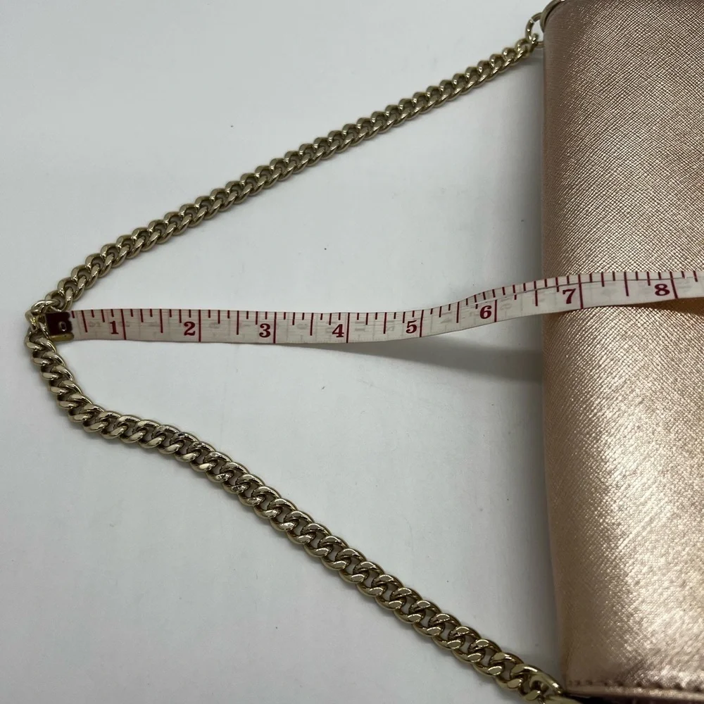 KATE SPADE ROSE GOLD METALLIC LEATHER HANDBAG WITH GOLD CHAIN STRAP